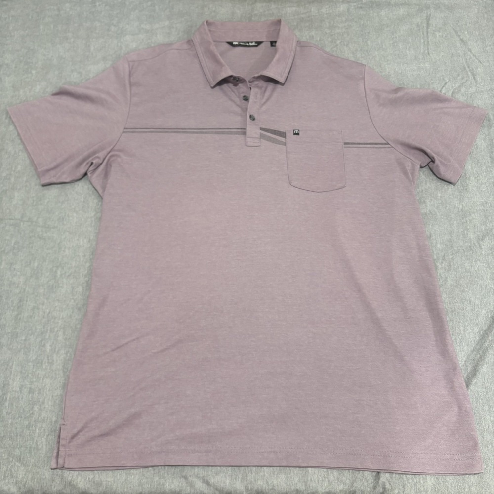 TravisMathew Mens XXL Polo Shirt Heathered Mauve Purple Stripe Pima Cotton Blend